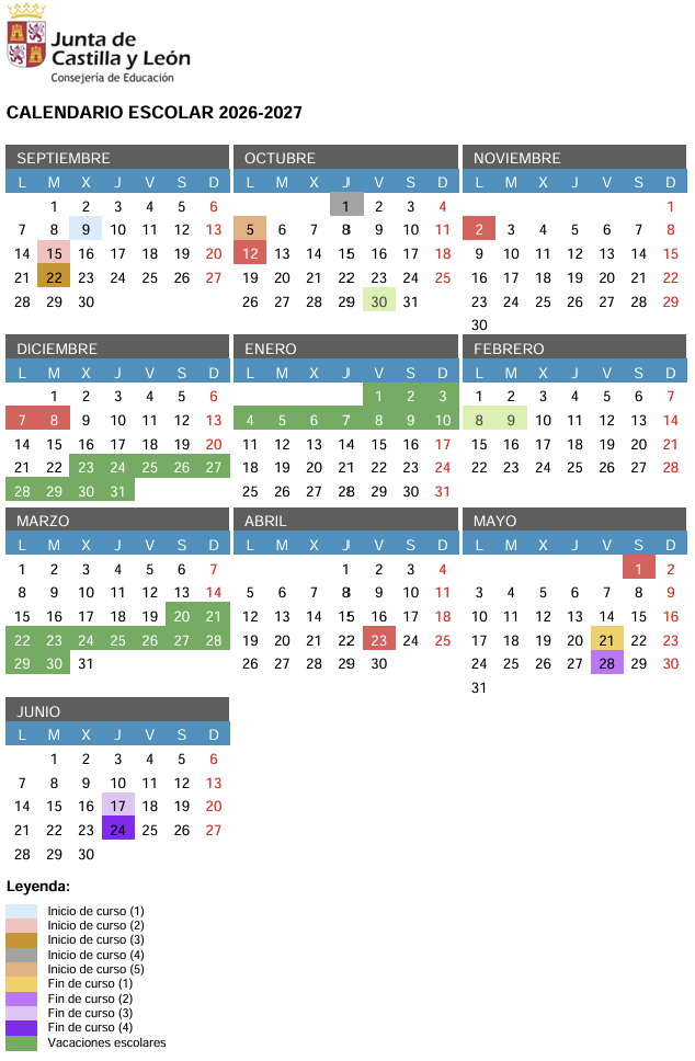 Calendario escolar curso 2026-2027